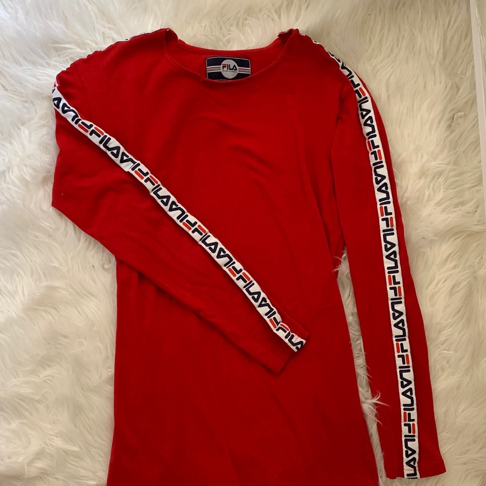 FILA RED LOGO LONG SLEEVE T-SHIRT DRESS